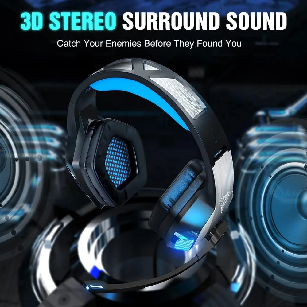 Gaming Headset with Noise Cancelling Mic, LED Light, Over Ear Headphone Q4223