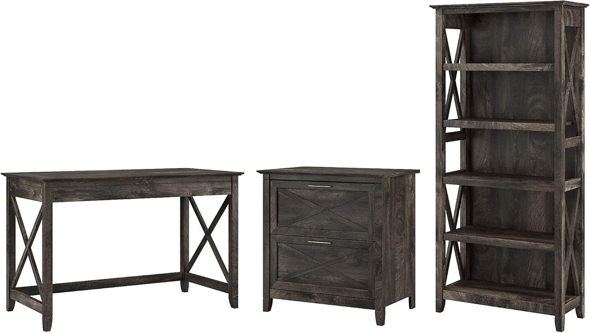 Reclaimed Pine Writing Desk with File Cabinet and Bookcase G2651