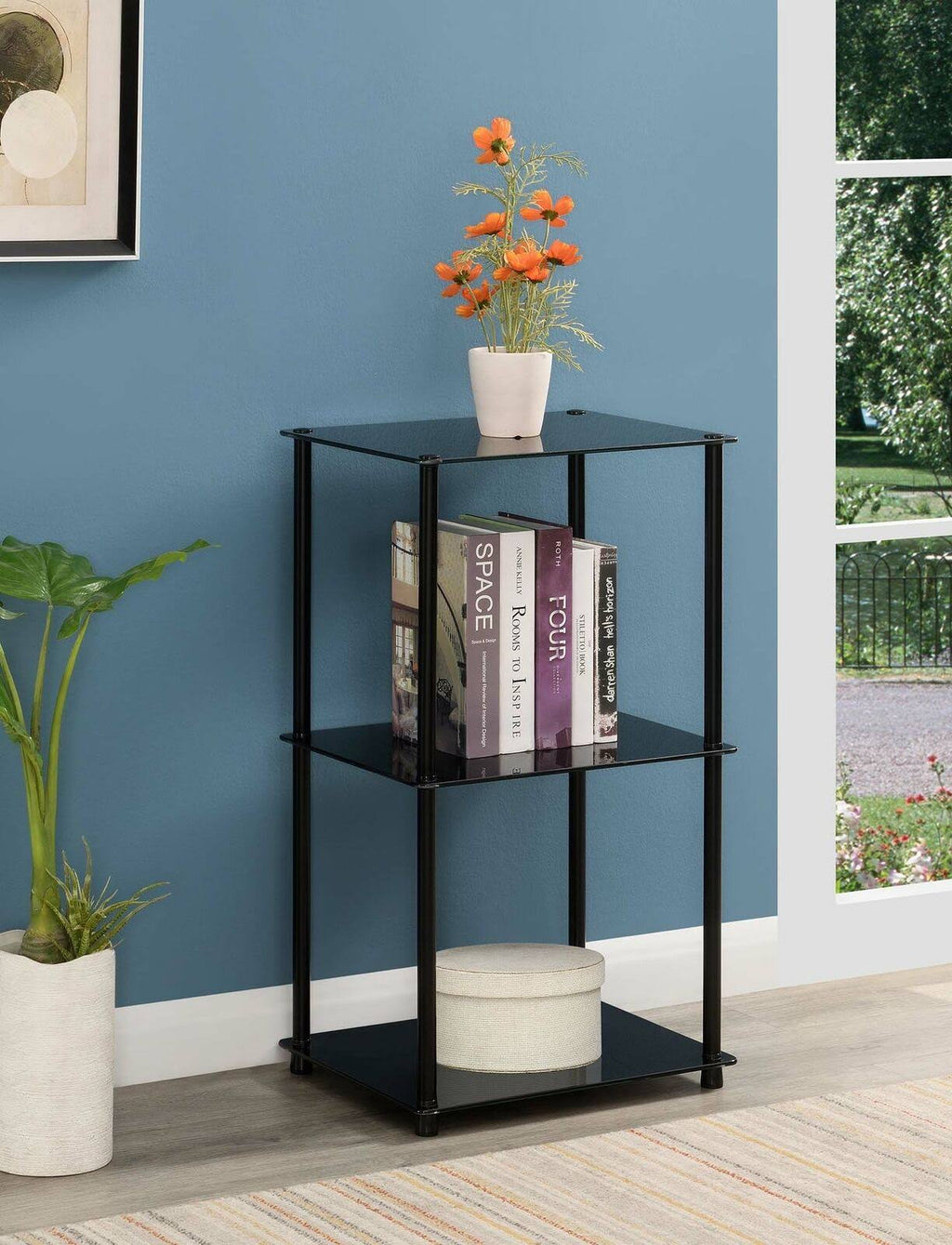 Black 3-Shelf Glass Bookcase Q3802