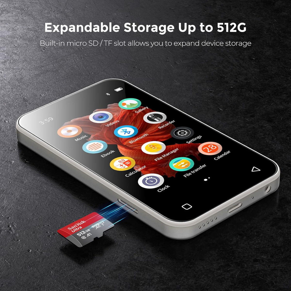 4.0" Full Touchscreen MP3 Player with Bluetooth, Speaker, Voice Recorder R6504