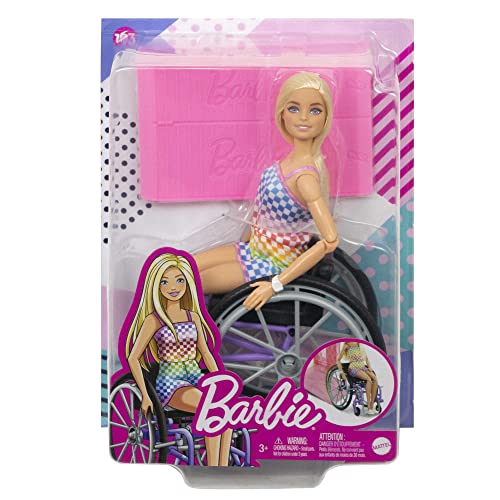 Wheelchair & Ramp Doll with Wavy Blonde Hair & Tropical-Print Outfit E27464