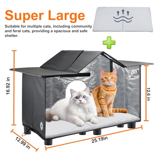 Weatherproof Large Cat Shelter with Roof Window and Cozy Cushion P146569