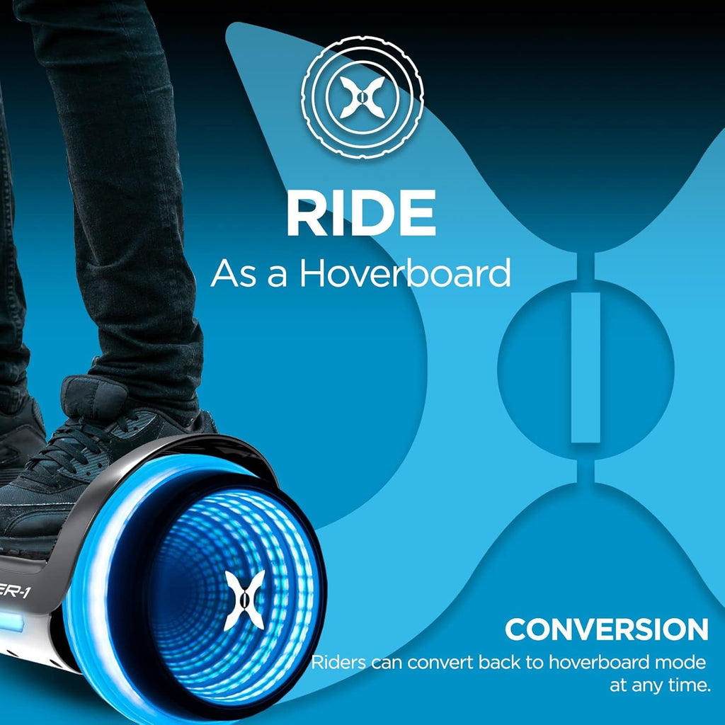 Black Hoverboard with Seat Attachment, 7 MPH, 6 Mile Range, 400W Motor, 220lbs Max Weight F5454