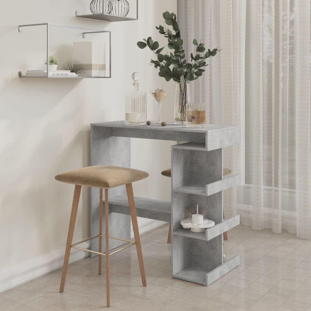 Concrete Gray Bar Table with Storage Rack A997347