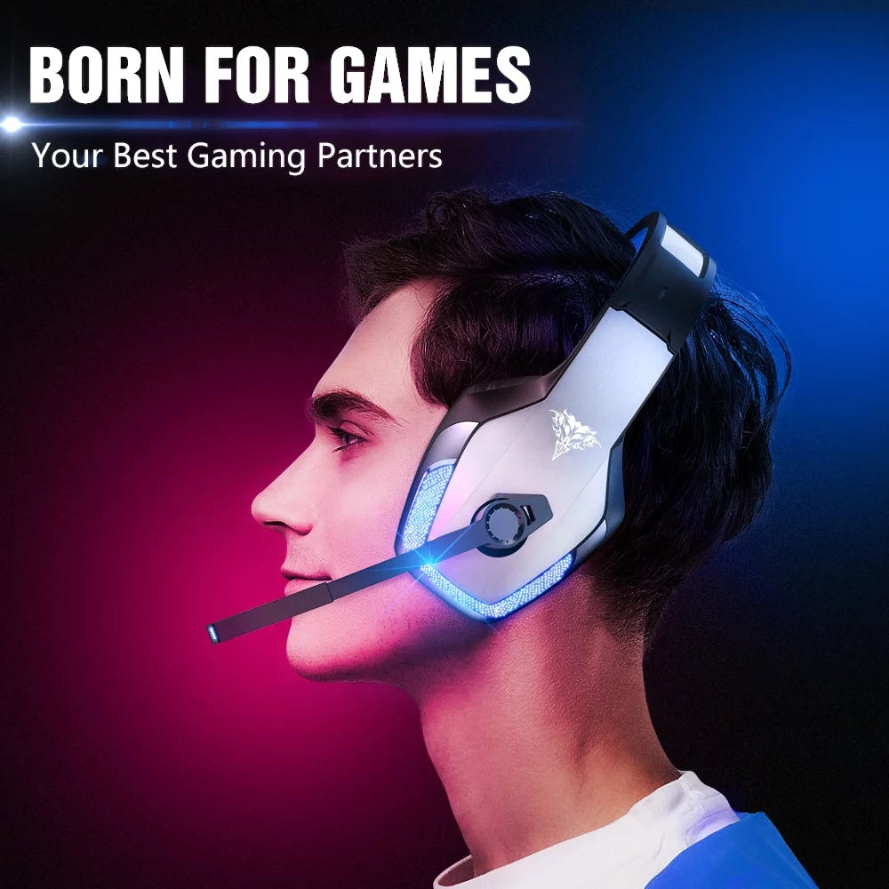 Gaming Headset with Noise Cancelling Mic, LED Light, Over Ear Headphone Q4223