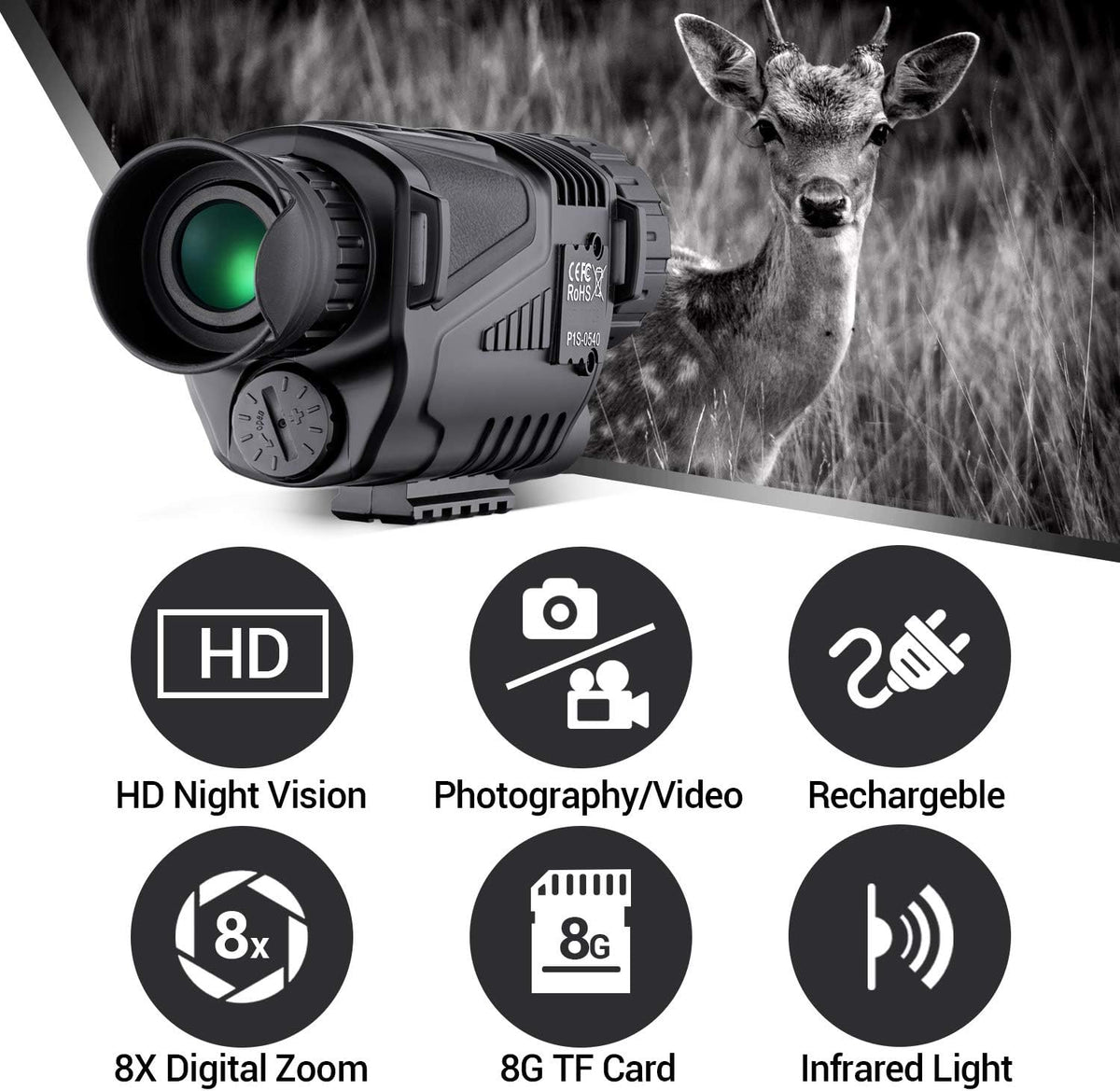 Digital Night Vision Monocular Infrared Camera 8X40 HD E115