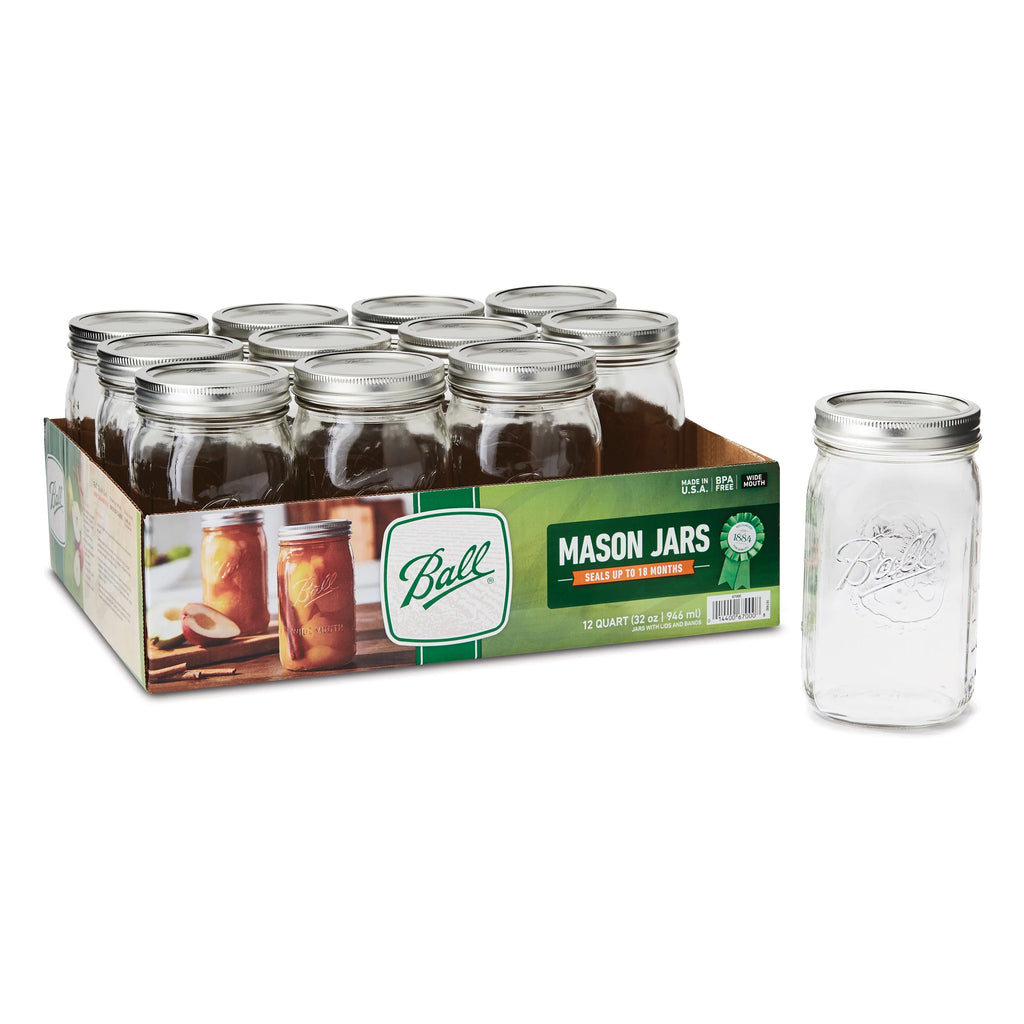 12 Count 32 oz Wide Mouth Glass Mason Jars with Lids & Bands Y114