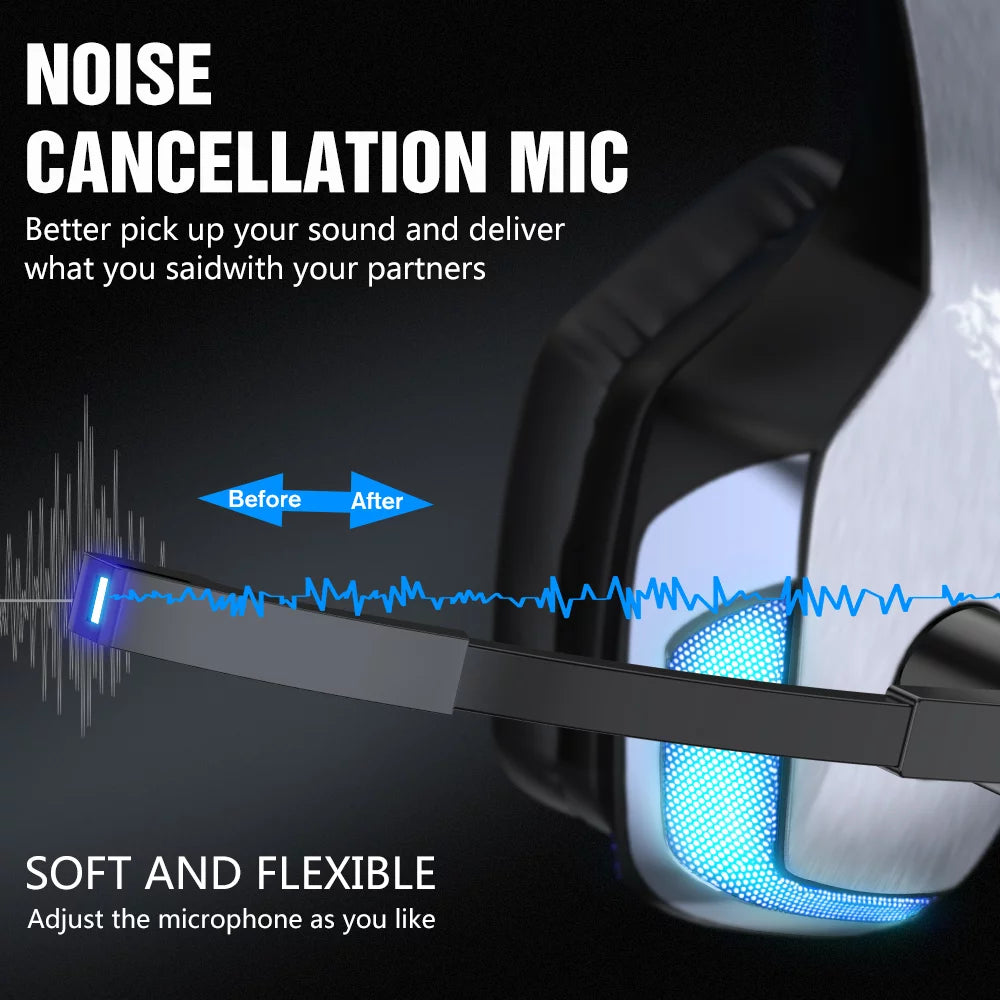 Gaming Headset with Noise Cancelling Mic, LED Light, Over Ear Headphone Q4223