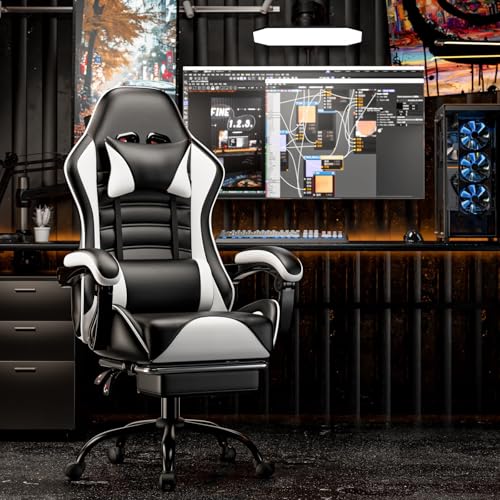 Blue PU Leather Ergonomic Gaming Chair with Footrest S301