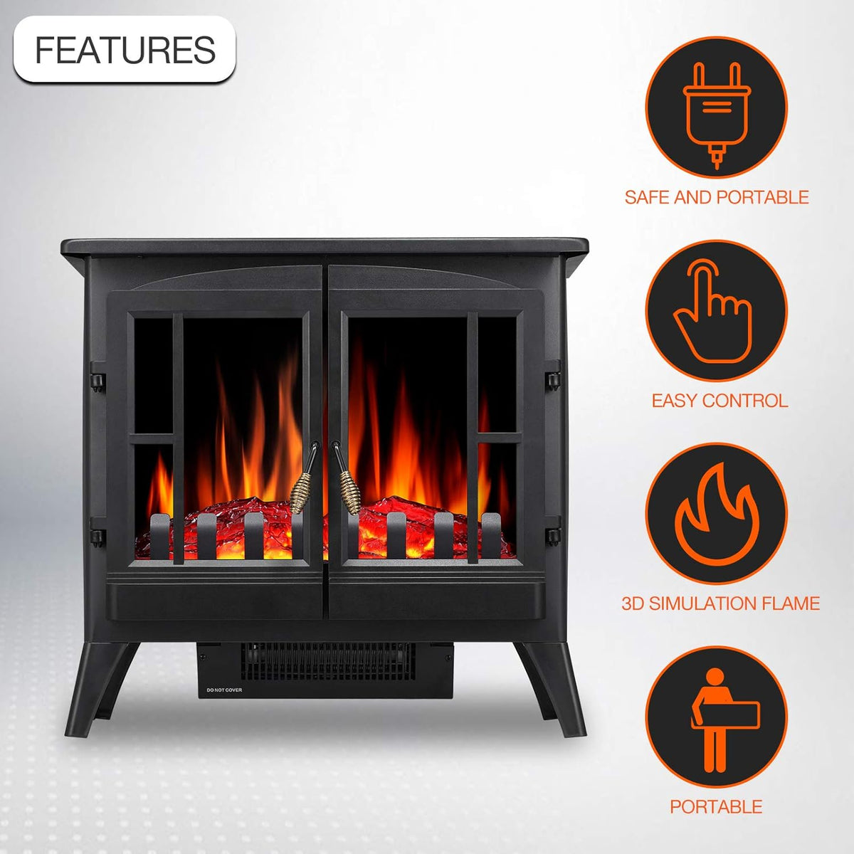 3D Infrared Electric Fireplace Stove, Freestanding Fireplace Heater, 1000W/1500W A287349