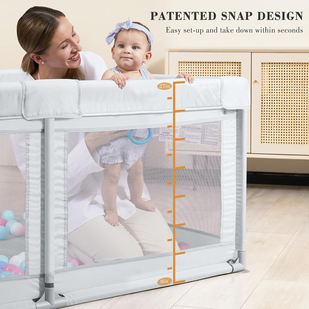 Grey 63”x47” Baby Playpen with Breathable Mesh Z865