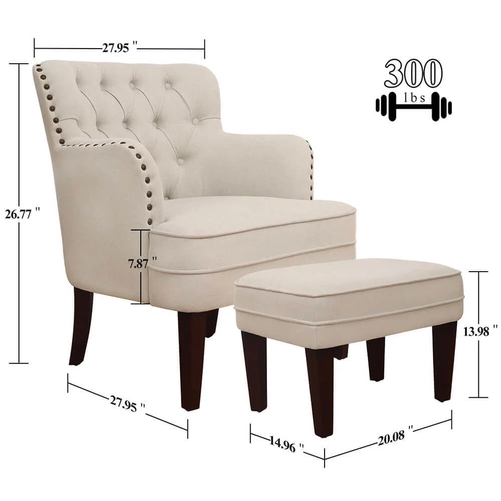 Beige Tufted Accent Chair with Ottoman M572207