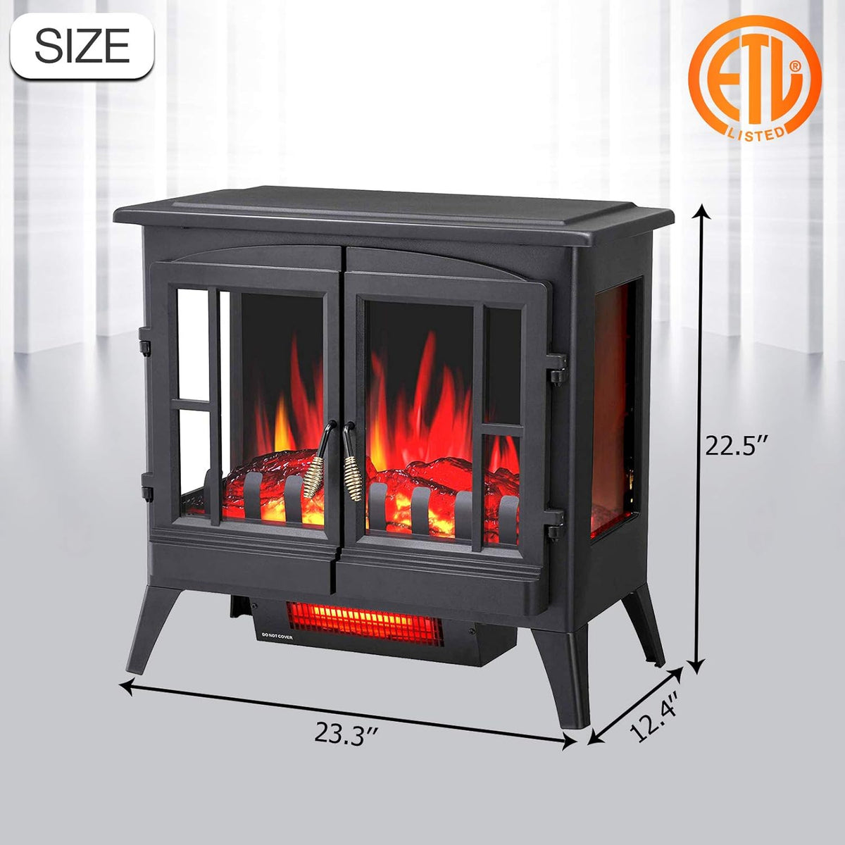 3D Infrared Electric Fireplace Stove, Freestanding Fireplace Heater, 1000W/1500W A287349