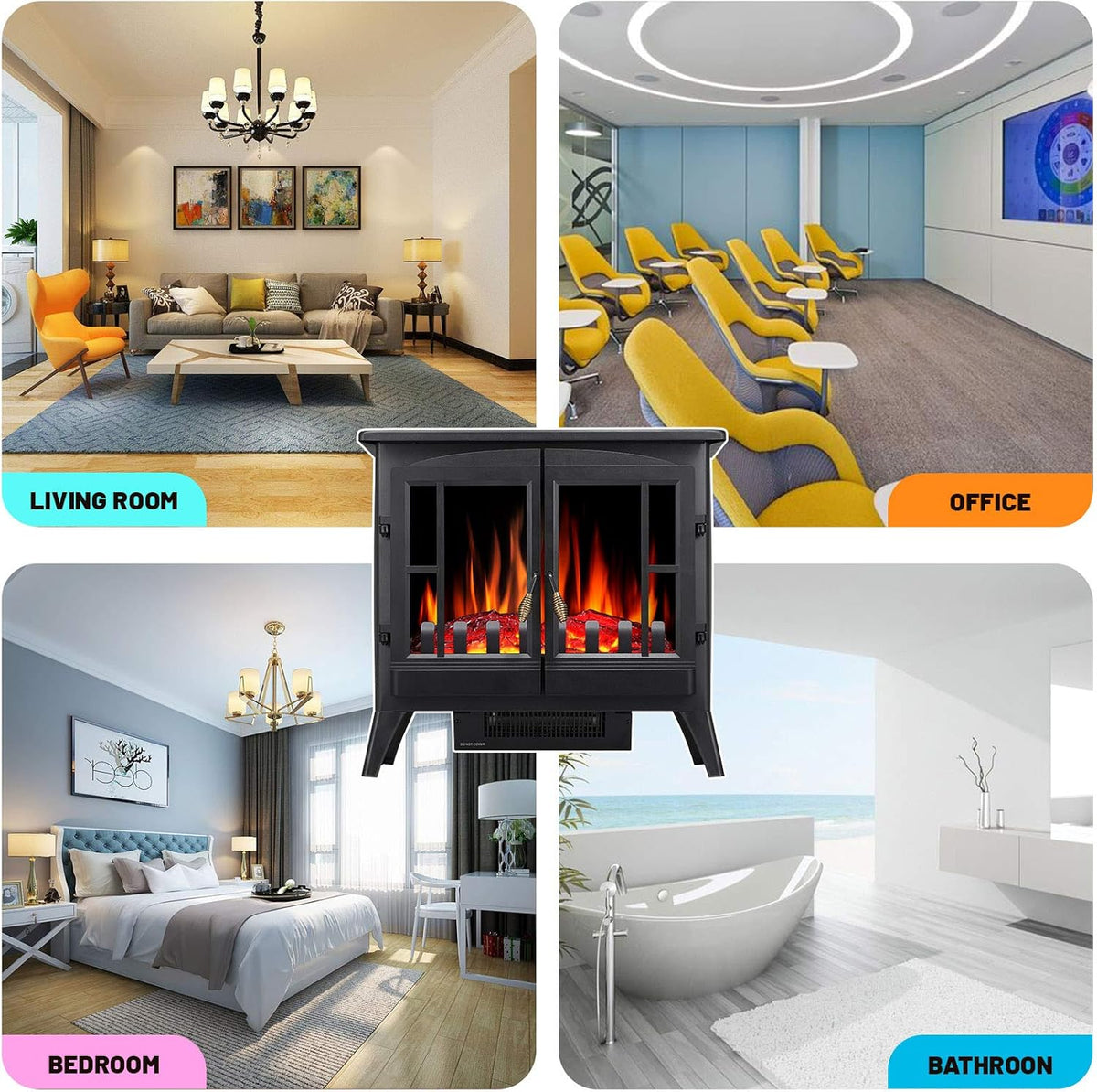 3D Infrared Electric Fireplace Stove, Freestanding Fireplace Heater, 1000W/1500W A287349