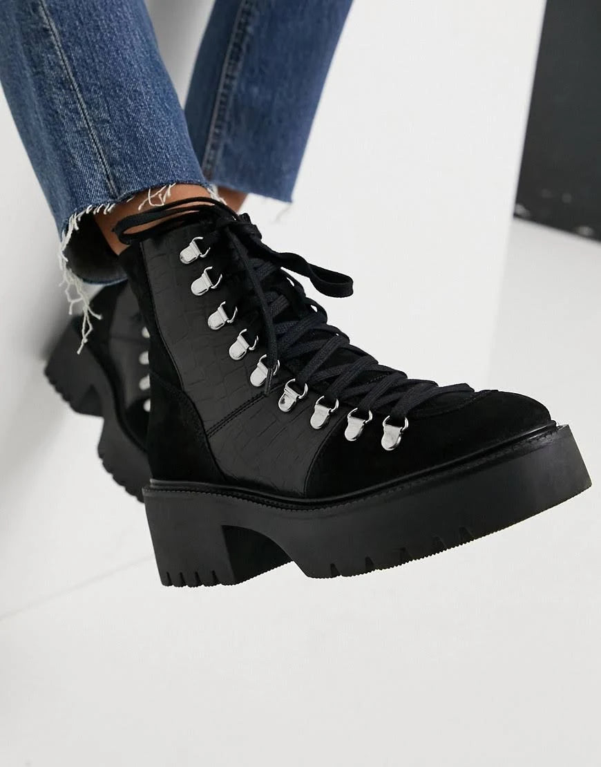 Black Suede Hiker Boots X166