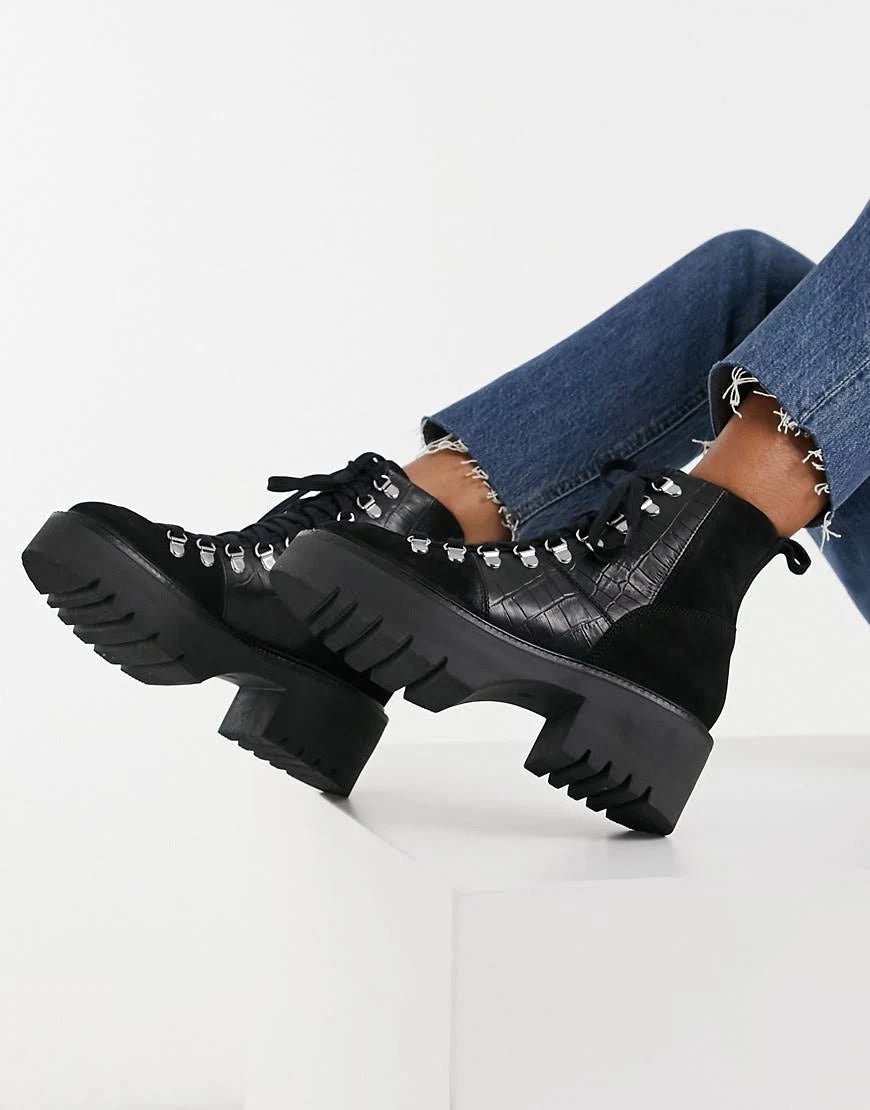 Black Suede Hiker Boots X166