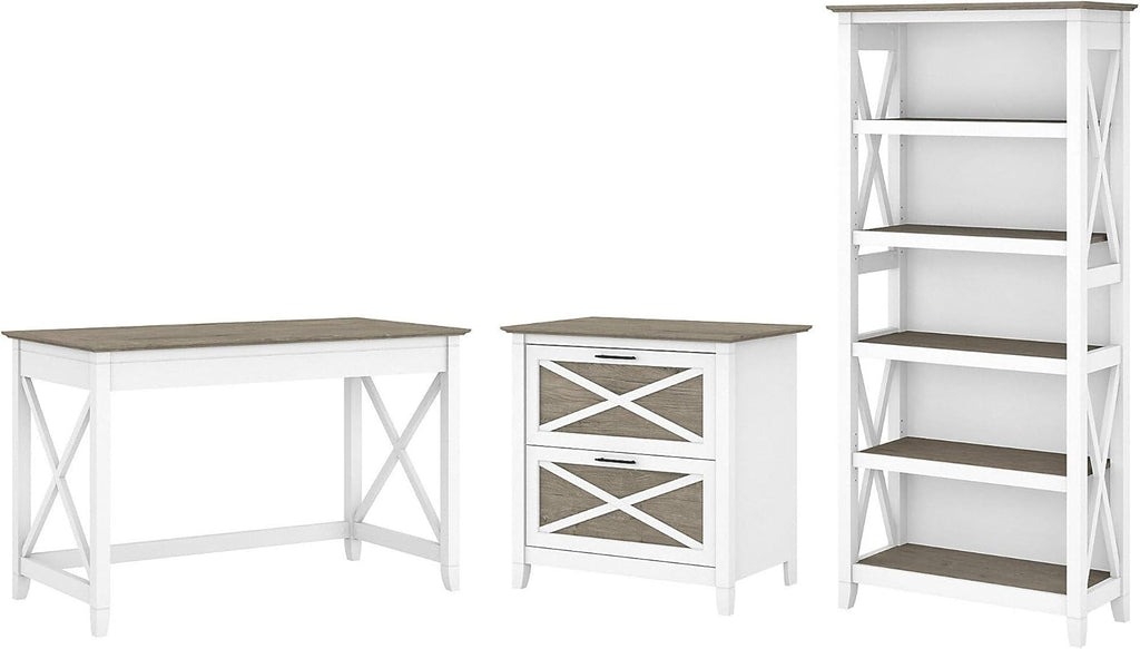 Reclaimed Pine Writing Desk with File Cabinet and Bookcase G2651