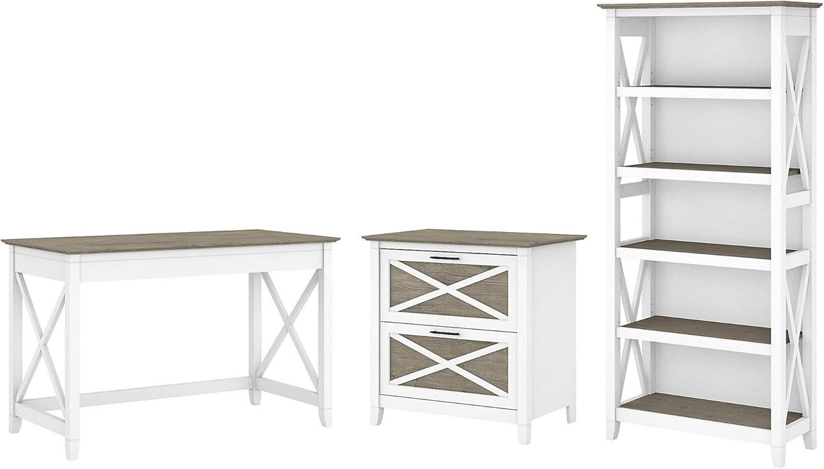 Reclaimed Pine Writing Desk with File Cabinet and Bookcase G2651