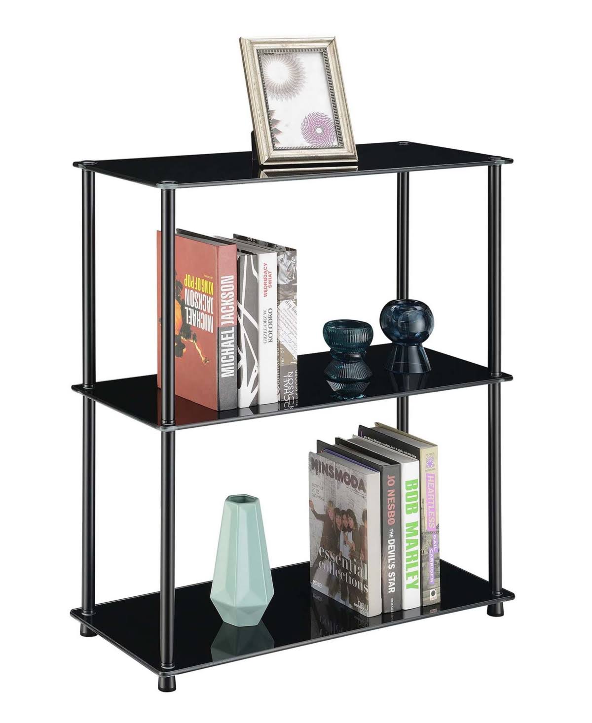 Black 3-Shelf Glass Bookcase Q3802