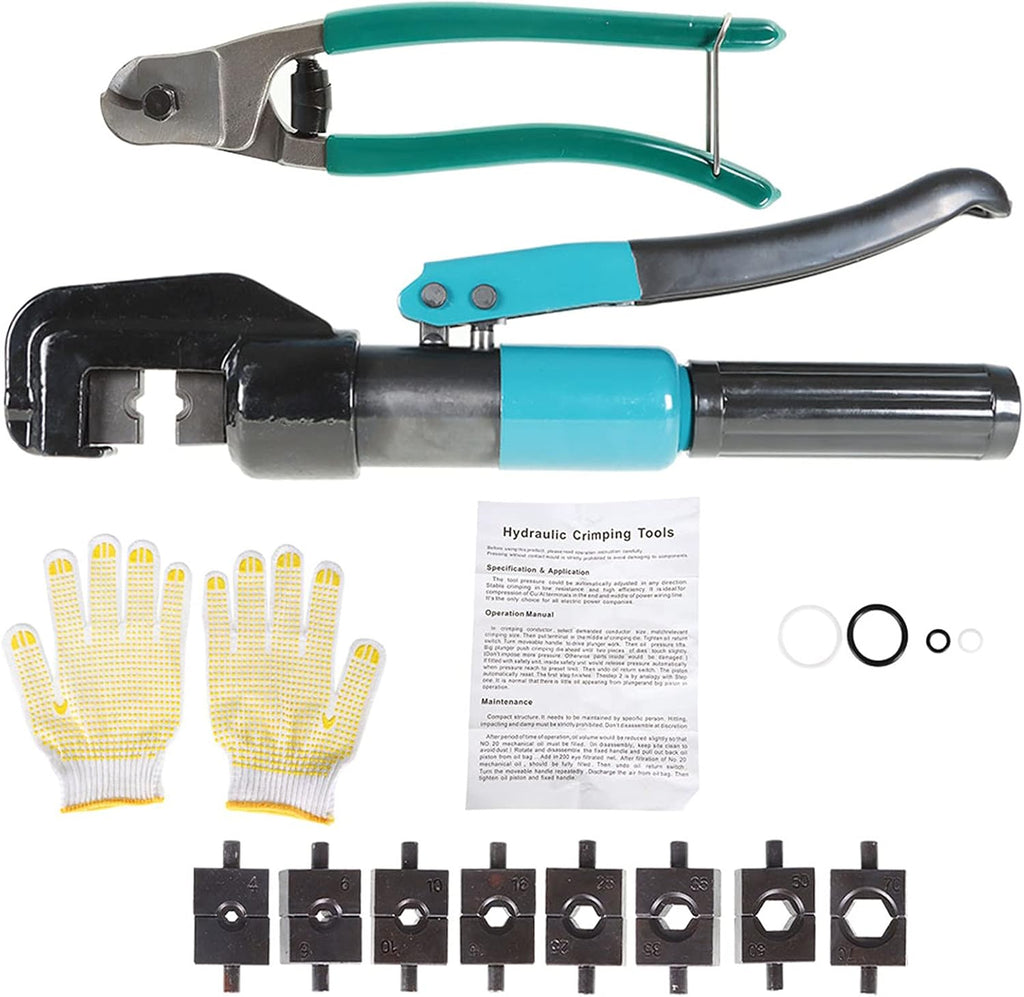 10 Ton Hydraulic Wire Crimper Tool with 9 Pairs of Dies T4642
