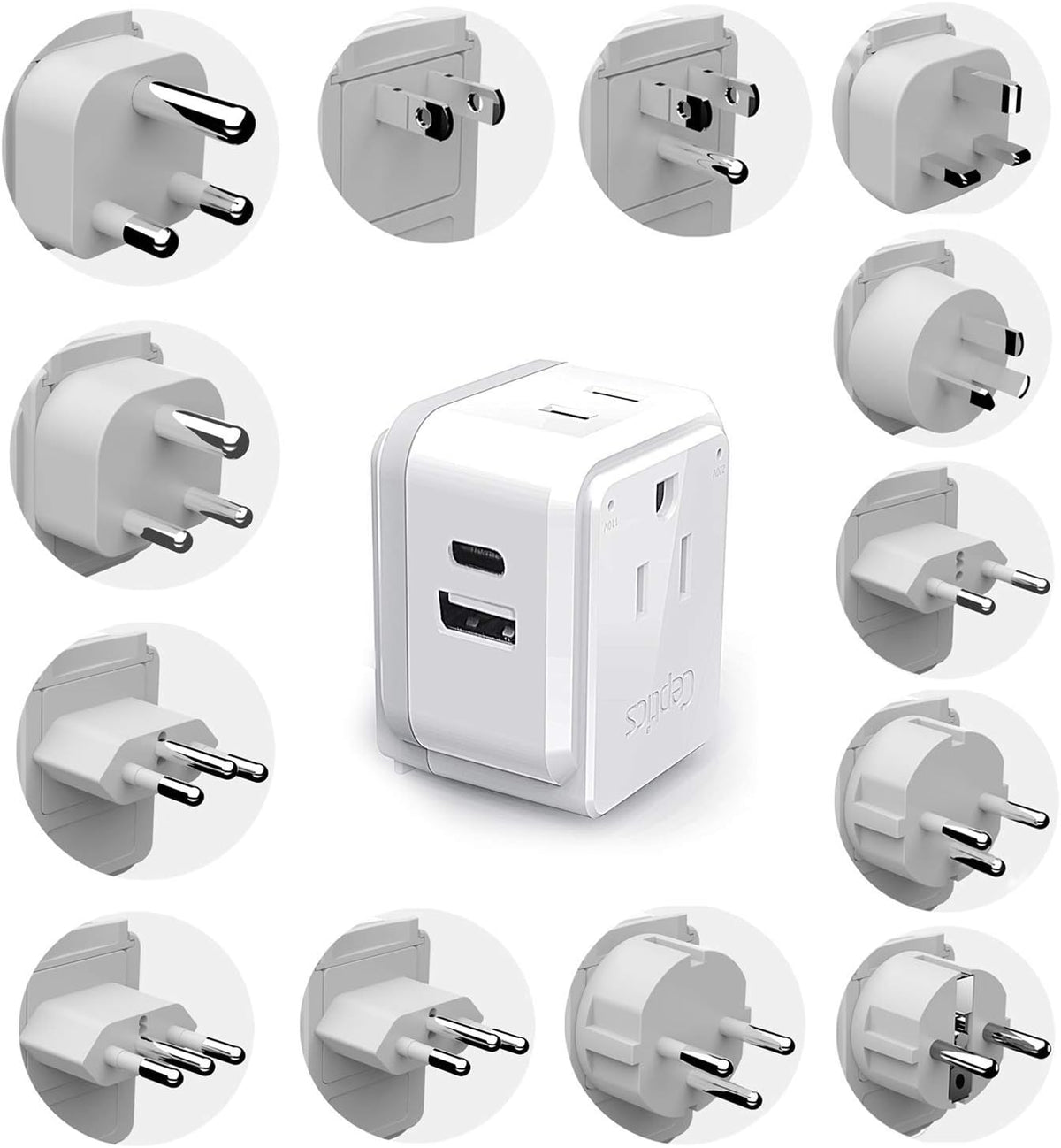 International Travel Plug Adapter Set with Dual USB & USB-C A26015