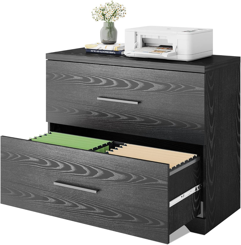 2 Drawer Wood Lateral File Cabinet with Anti-tilt Mechanism, Gray Oak D172975