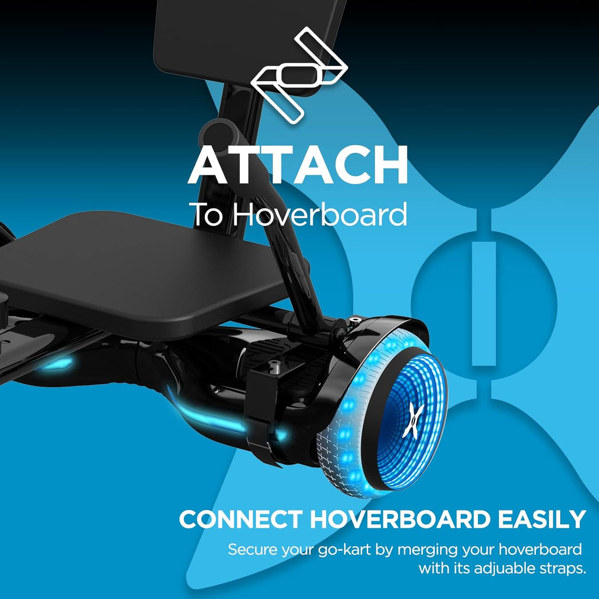 Black Hoverboard with Seat Attachment, 7 MPH, 6 Mile Range, 400W Motor, 220lbs Max Weight F5454