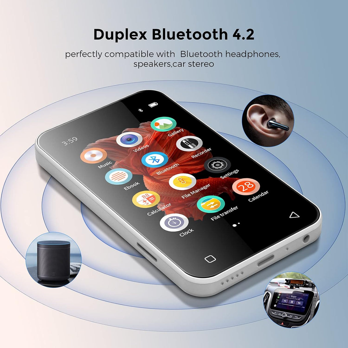 4.0" Full Touchscreen MP3 Player with Bluetooth, Speaker, Voice Recorder R6504