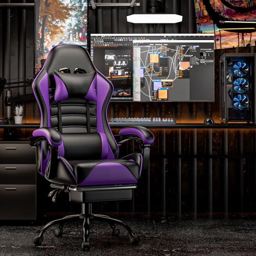 Blue PU Leather Ergonomic Gaming Chair with Footrest S301