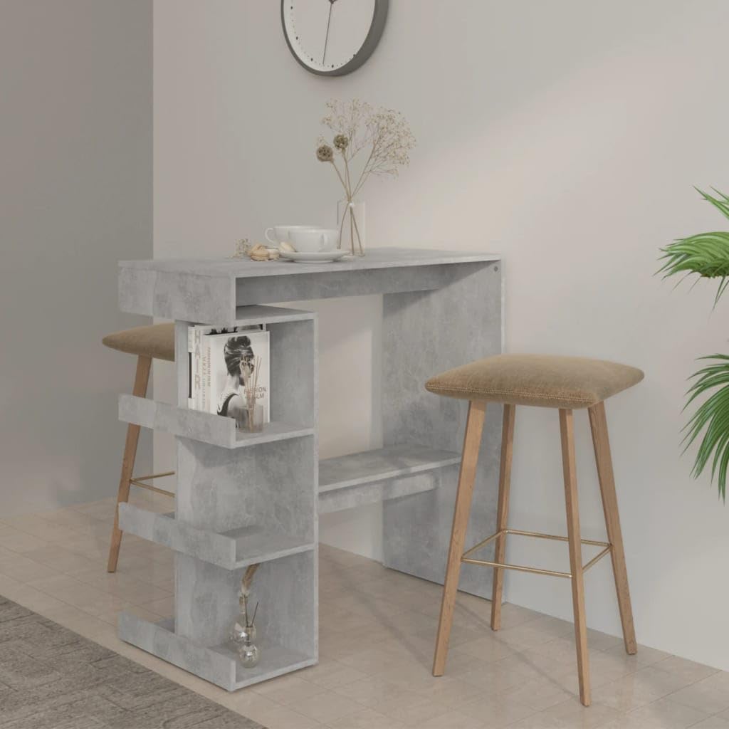 Concrete Gray Bar Table with Storage Rack A997347