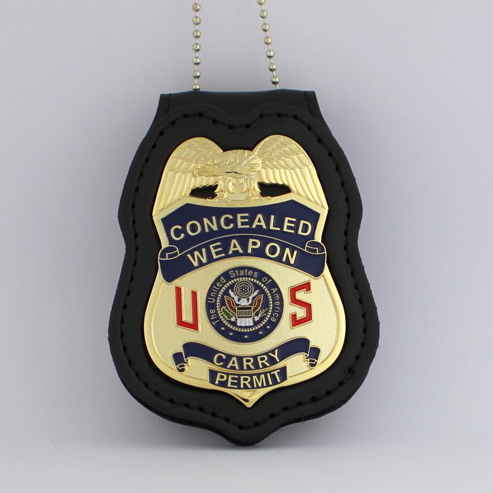 Metal Concealed Weapon Carry Permit Badge & Leather Holder N103818