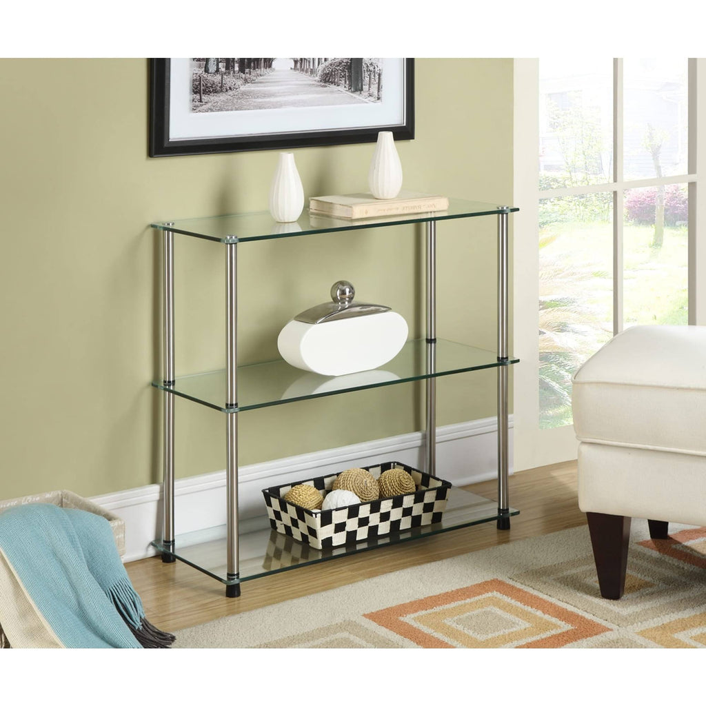 Black 3-Shelf Glass Bookcase Q3802