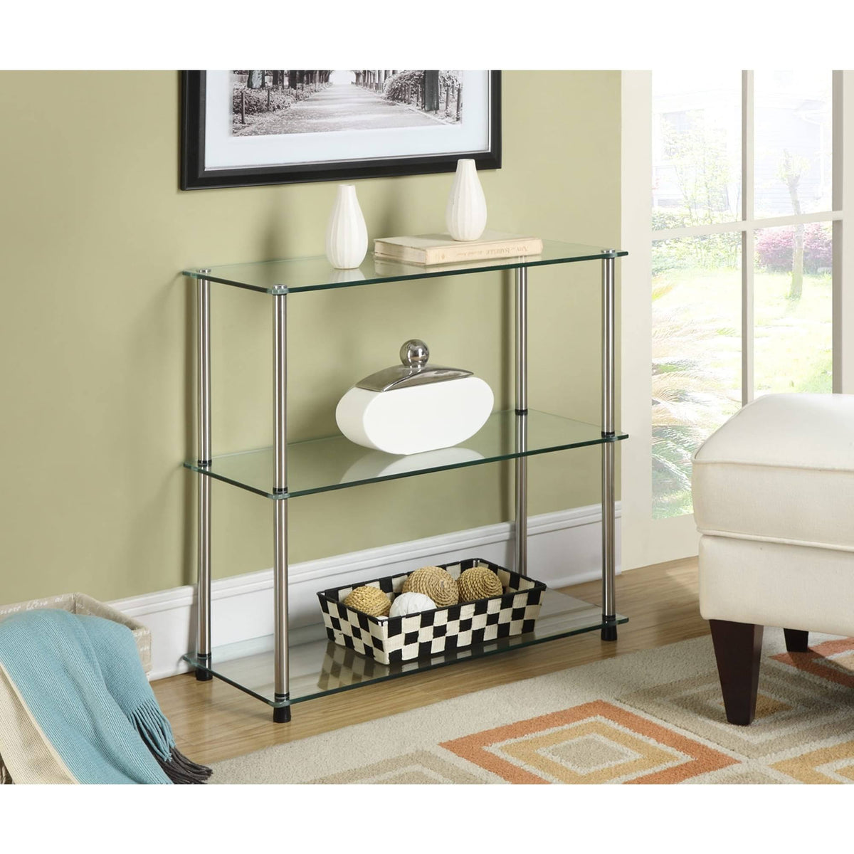 Black 3-Shelf Glass Bookcase Q3802