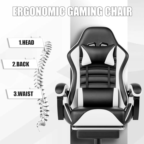 Blue PU Leather Ergonomic Gaming Chair with Footrest S301