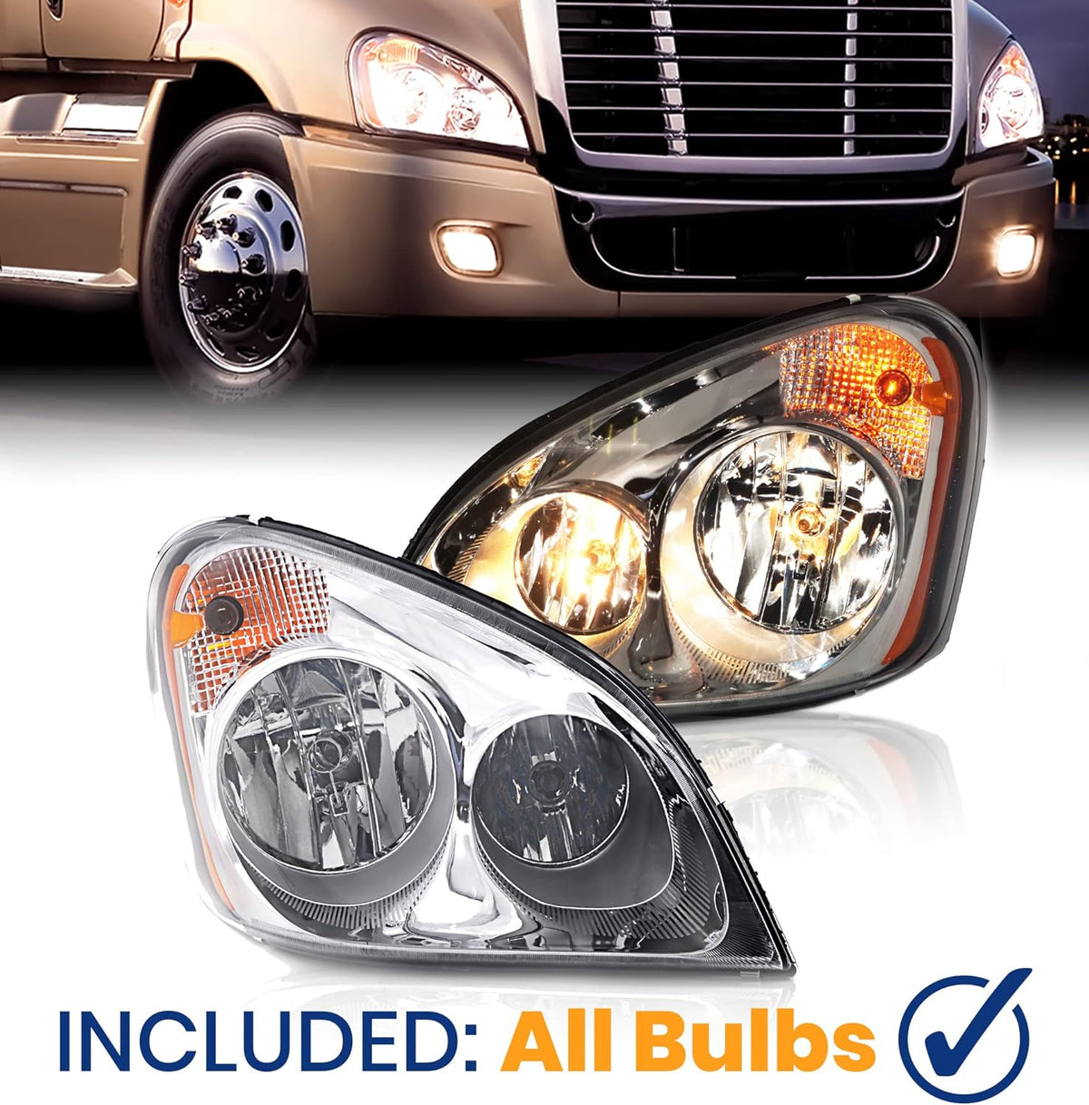 Freightliner Cascadia Halogen Headlight Lamp Driver & Passenger Side R2375