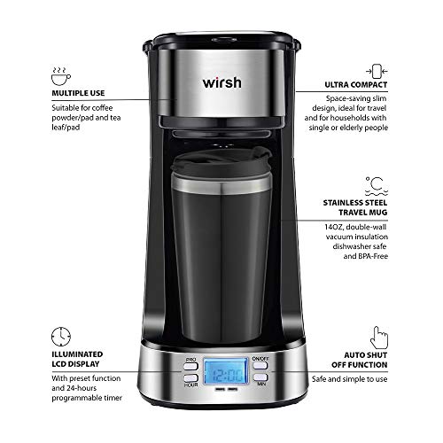 Black Single Serve Coffee Maker with Programmable Timer and LCD Display I241544