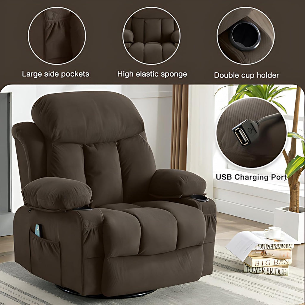 Brown Swivel Massage Recliner Sofa N64221