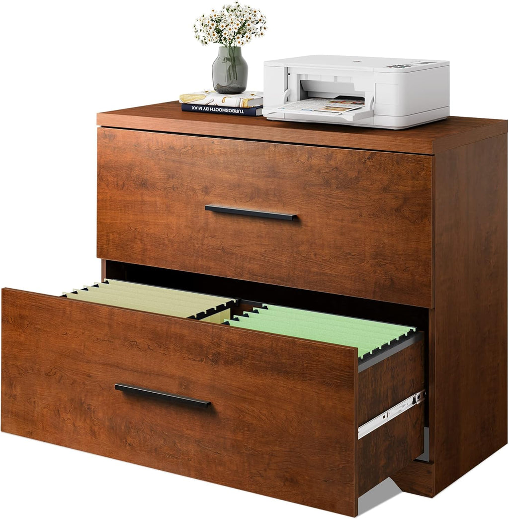 2 Drawer Wood Lateral File Cabinet with Anti-tilt Mechanism, Gray Oak D172975