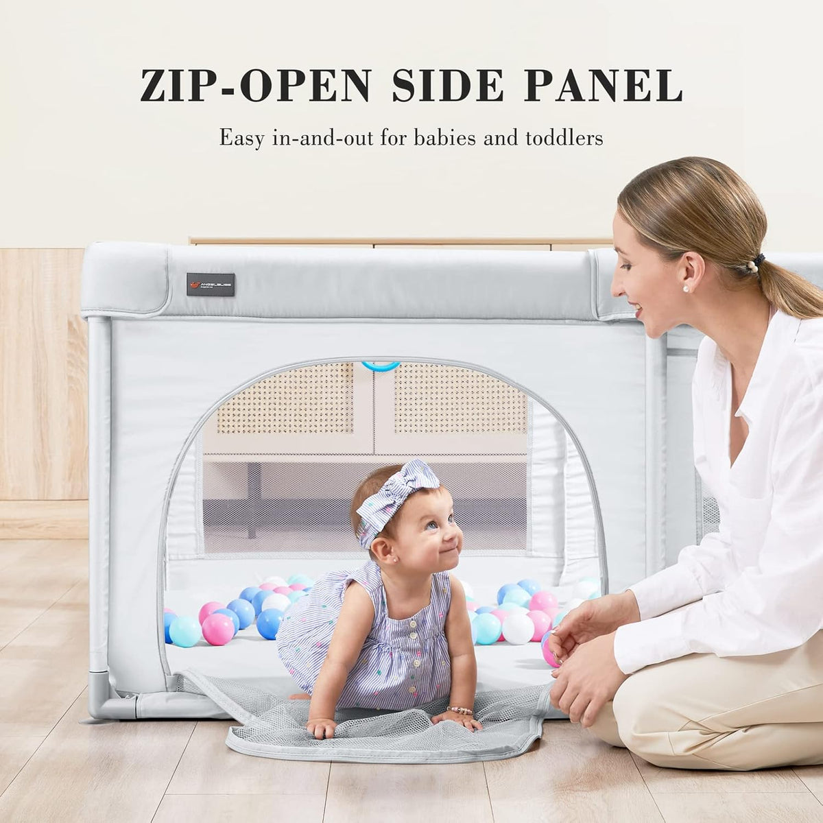 Grey 63”x47” Baby Playpen with Breathable Mesh Z865