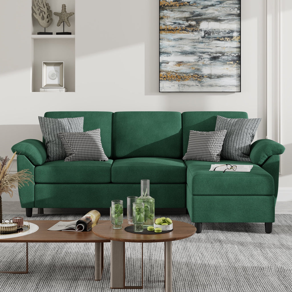 79 Convertible Sectional Sofa Linen Fabric L Shaped Sofa with Removable Pillows Dark Gray R5216