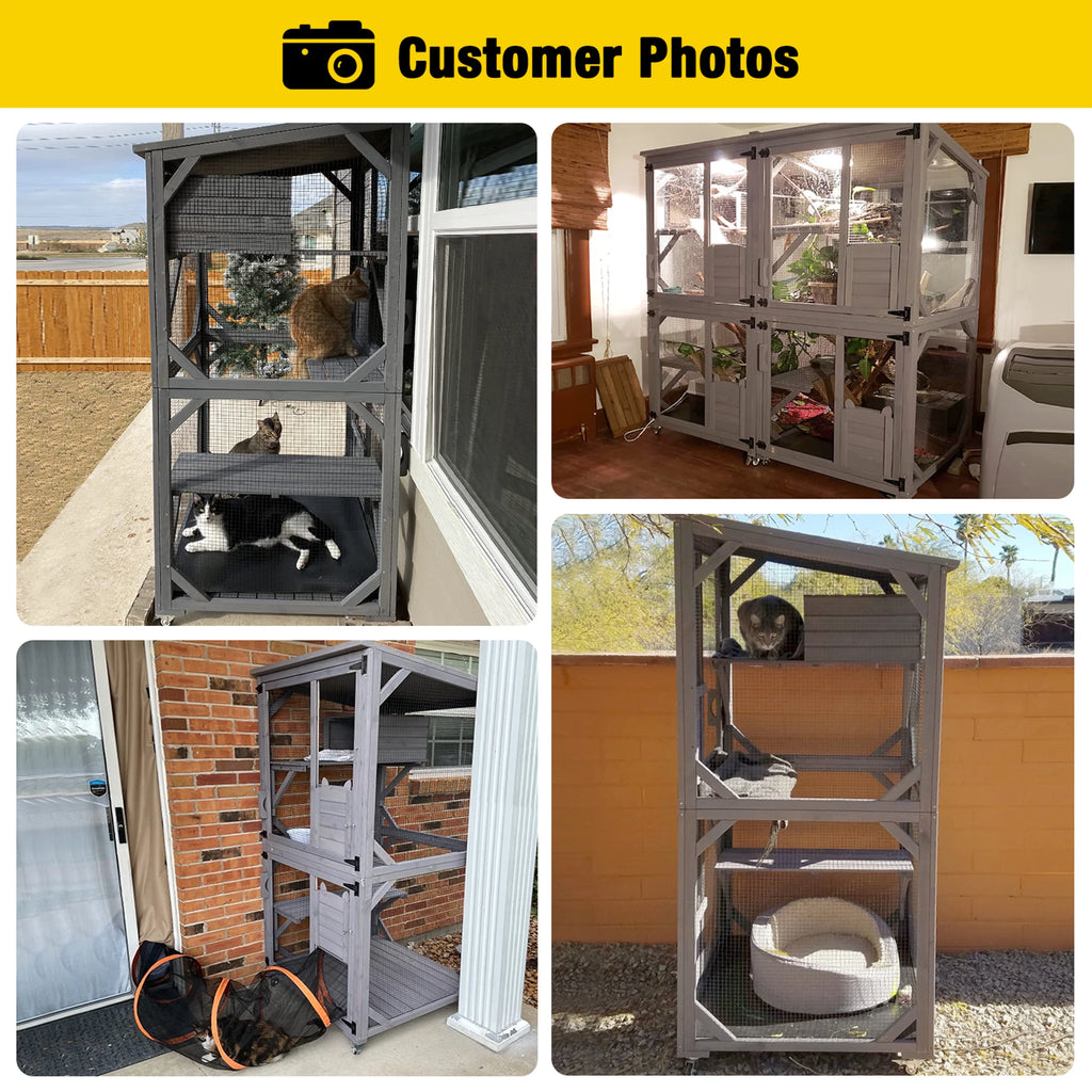 Wooden Catio Cat Enclosure with 3 Platforms R3978
