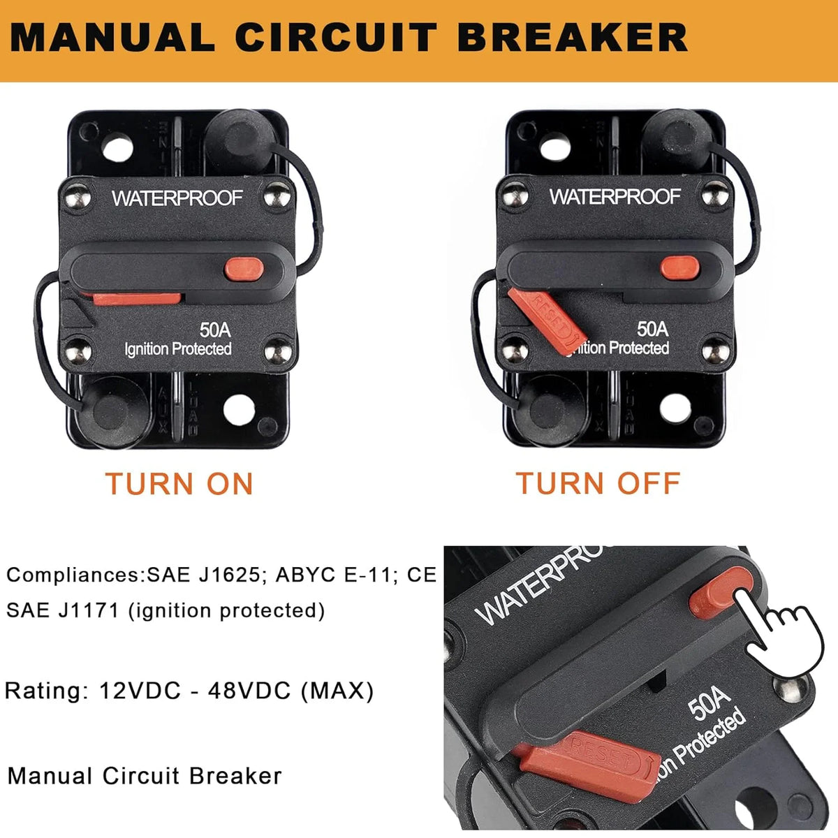 150 Amp Circuit Breaker with Manual Reset Waterproof Y9045