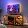 Rustic Brown Fireplace TV Stand with Led Lights and Power Outlets I13978