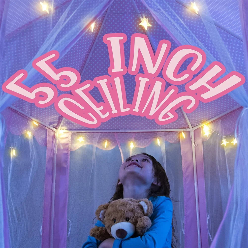 Princess Castle Girls Play Tent with Star Lights Pink Y5395