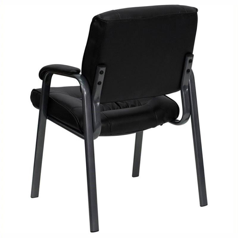 Black Leather Guest Chair with Titanium Frame J739242