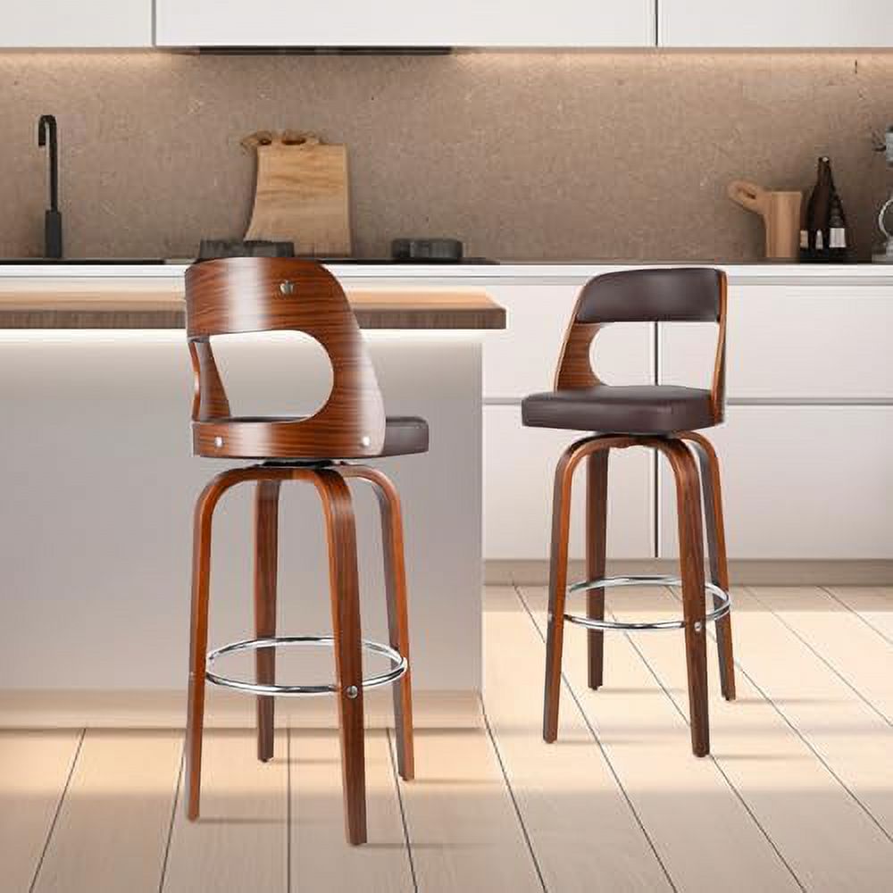 Swivel Barstools with Walnut Finish Wooden Back and Legs (Brown) D194563