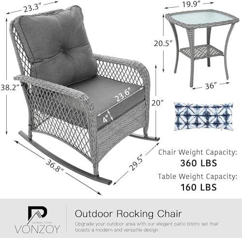 3 Piece Wicker Rocking Patio Furniture Set with Cushions and Coffee Table V17187