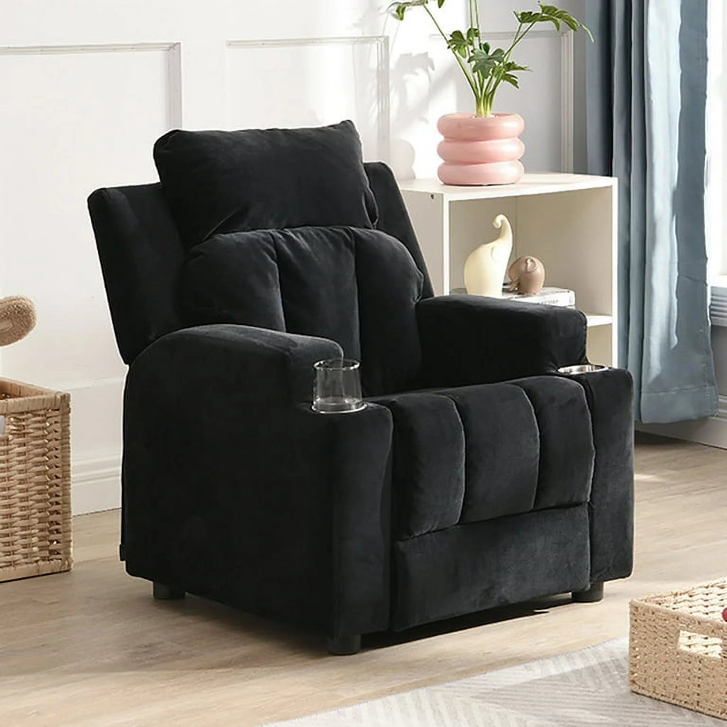 Kids Velvet Recliner Chair with Cup Holder and Footrest D997