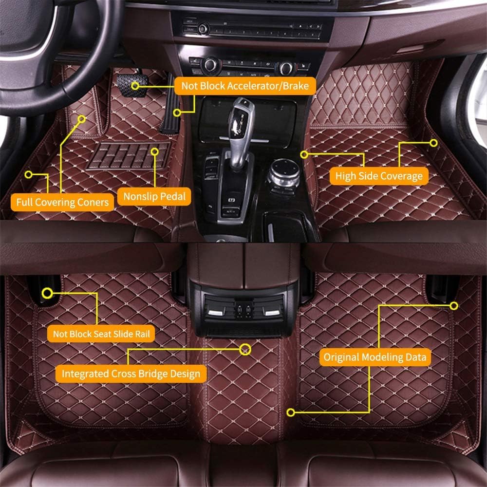 Red Waterproof Anti-Skid Leather Full Coverage Car Floor Mats W5679