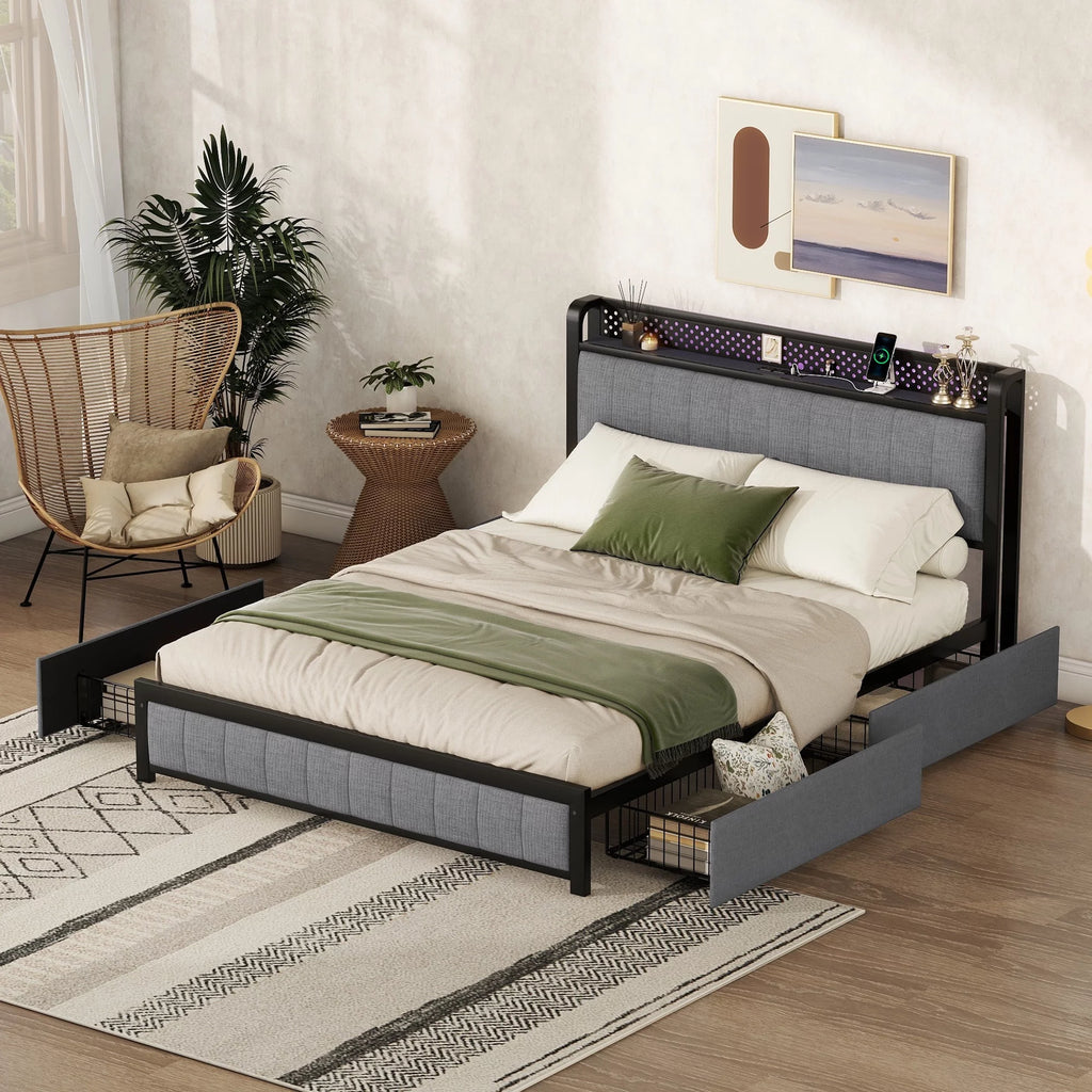 Queen Bed Frame with LED Headboard J5046